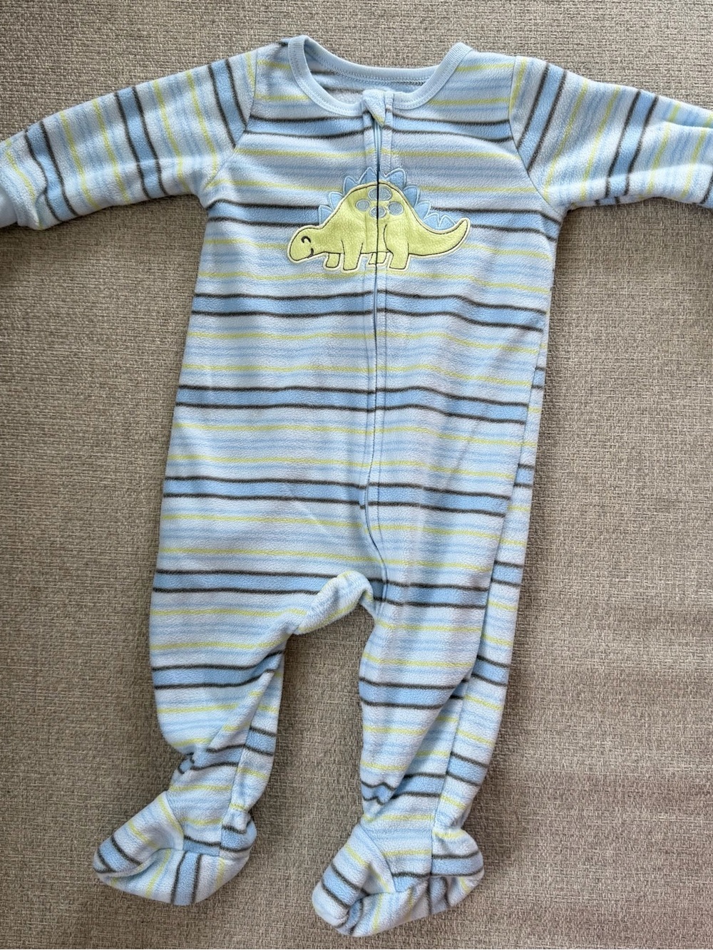 Baby Fleece One-Piece Sleepers with Dinosaur Print - Gray & Light Blue 9 months - Picture 2 of 7
